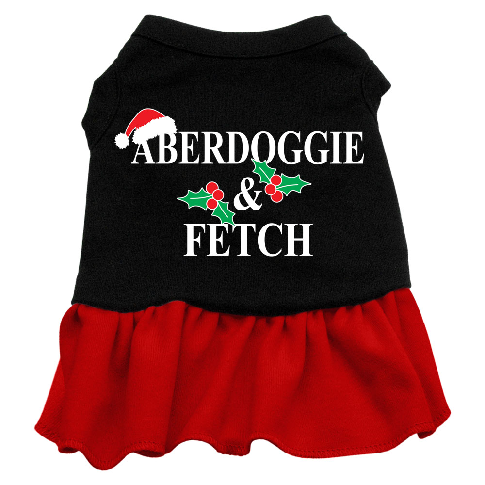 Aberdoggie Christmas Screen Print Dress Black with Red Med